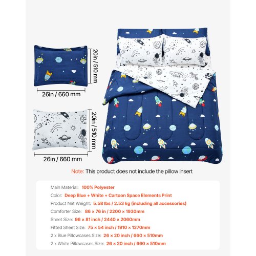 Kids Comforter Set 7 Pieces Twin Bedding Sets with 1 Comforter 1 Flat