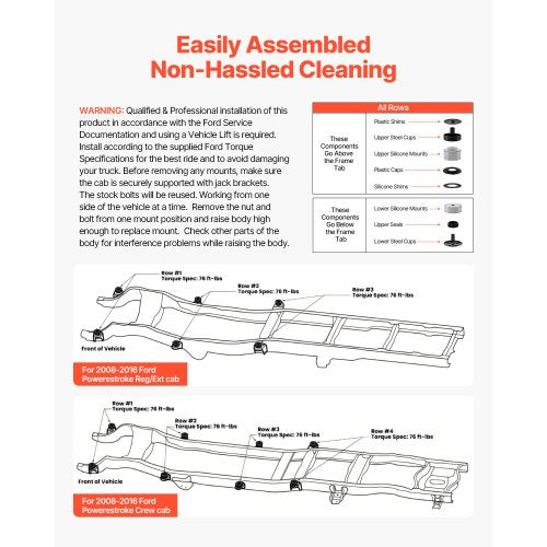 Body Mount Bushing Kit Compatible with 20082016 F250 F350 Super Duty 64