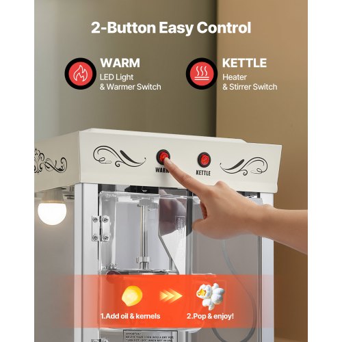 Popcorn Machine with Cart 8oz Stainless Steel Kettle 800W Commercial