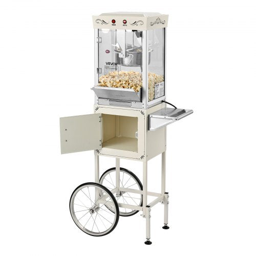 Popcorn Machine with Cart 8oz Stainless Steel Kettle 800W Commercial