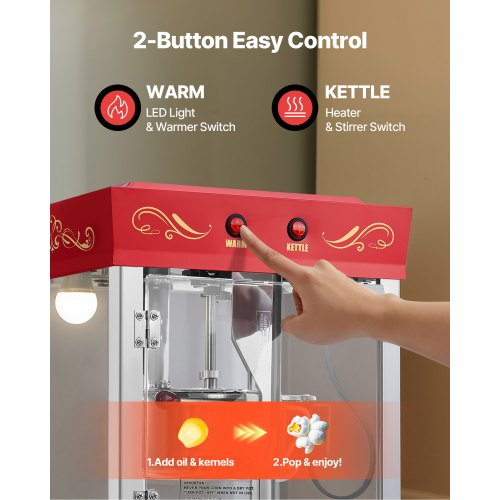 Popcorn Machine with Cart 8oz Stainless Steel Kettle 800W Commercial