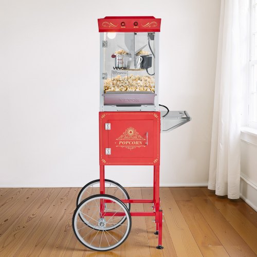 Popcorn Machine with Cart 8oz Stainless Steel Kettle 800W Commercial
