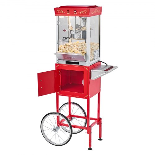 Popcorn Machine with Cart 8oz Stainless Steel Kettle 800W Commercial