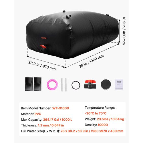 Water Storage Bladder 264 Gallon 1000L Water Storage Container Tank