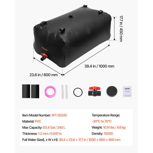 Water Storage Bladder 63.4 Gallon 240L Water Storage Container Tank