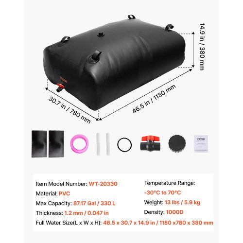 Water Storage Bladder 87 Gallon 330L Water Storage Container Tank 1000D