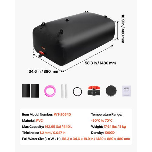Water Storage Bladder 142.7 Gallon 540L Water Storage Container Tank