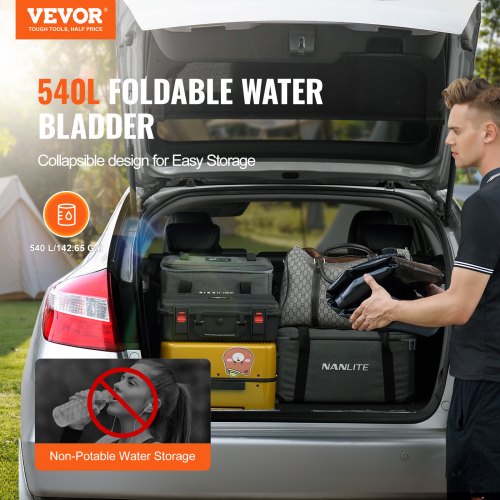 Portable Water Storage Bladder 142.7 Gal PVC Collapsible Water Tank Black