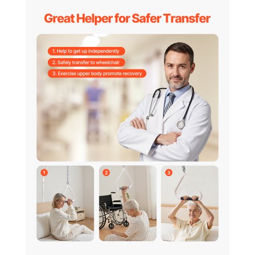 Trapeze Bar for Bed Mobility Bed Trapeze with Clamps and Floor Stand