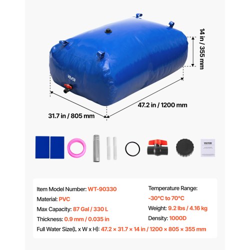 Water Storage Bladder 87 Gallon 330L Water Storage Container Tank 1000D