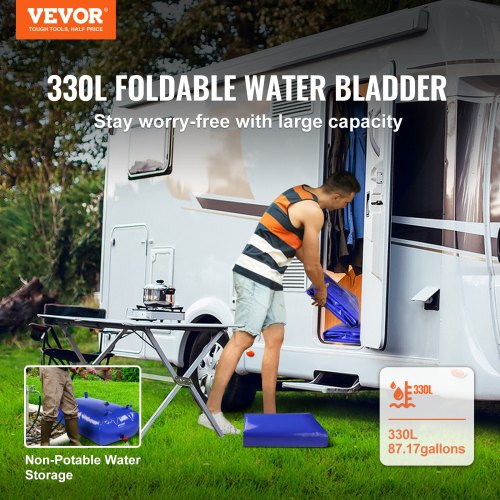 330L87 Gallon Water Storage Bladder RV Water Tank 1000D Blue PVC