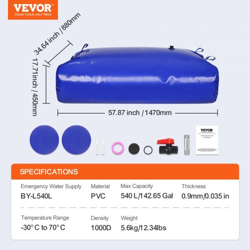540L142.7 Gallon Water Storage Bladder RV Water Tank 1000D Blue PVC