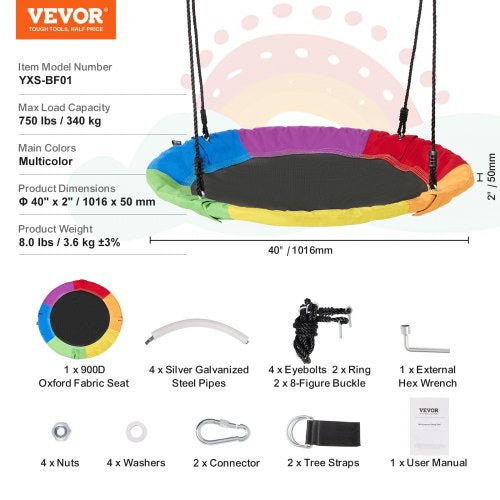 Tree Swing 40 Inch Saucer Swing 750lbs Weight Capacity 900D Oxford Fabric