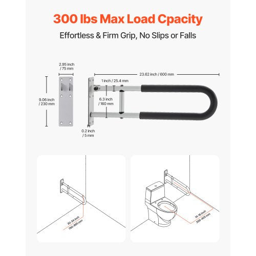Toilet Safety Rail 23.8 Inch UShaped Handicap Grab Bar Foldable Senior