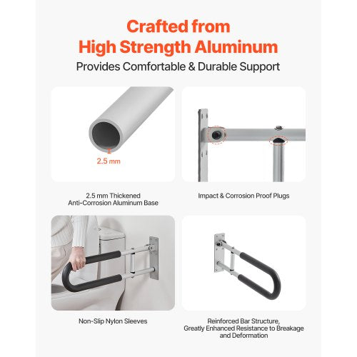 Toilet Safety Rail 23.8 Inch UShaped Handicap Grab Bar Foldable Senior
