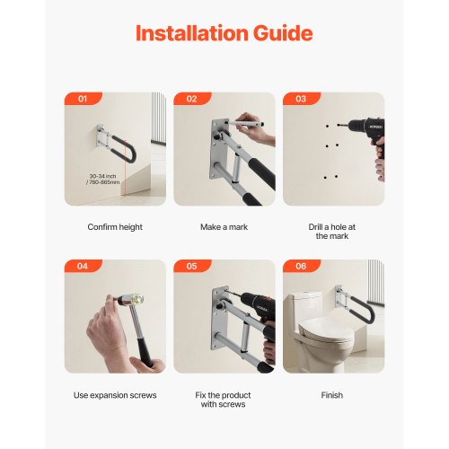Toilet Safety Rail 23.8 Inch UShaped Handicap Grab Bar Foldable Senior