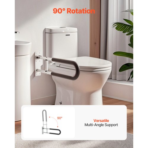 Toilet Safety Rail 23.8 Inch UShaped Handicap Grab Bar Foldable Senior