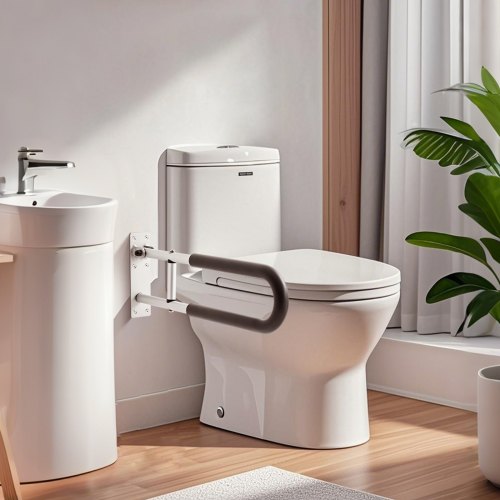 Toilet Safety Rail 23.8 Inch UShaped Handicap Grab Bar Foldable Senior