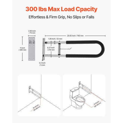 Toilet Safety Rail 30 Inch UShaped Handicap Grab Bar Foldable Senior