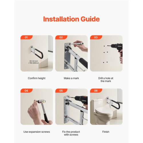 Toilet Safety Rail 30 Inch UShaped Handicap Grab Bar Foldable Senior