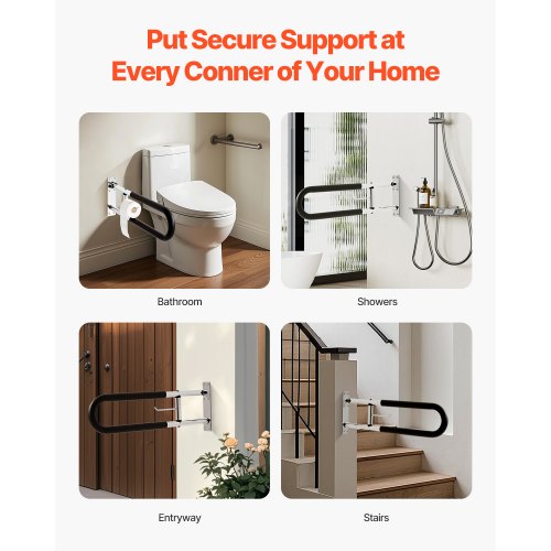 Toilet Safety Rail 30 Inch UShaped Handicap Grab Bar Foldable Senior
