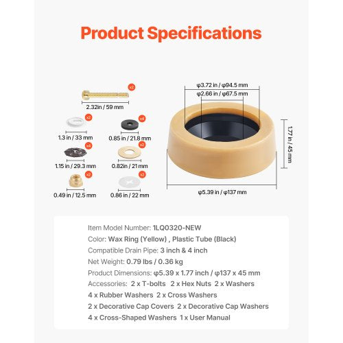 Toilet Wax Ring Kit 16Inch Extra Thick Wax Ring for Toilet Bowls