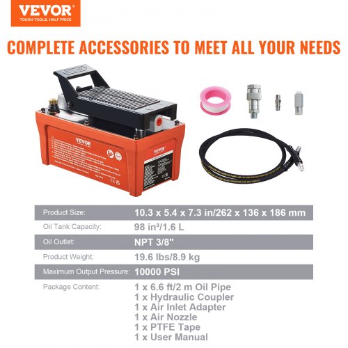 Air Hydraulic Pump 10000 PSI 12 Gal Reservoir NPT 38 Oil Outlet NPT