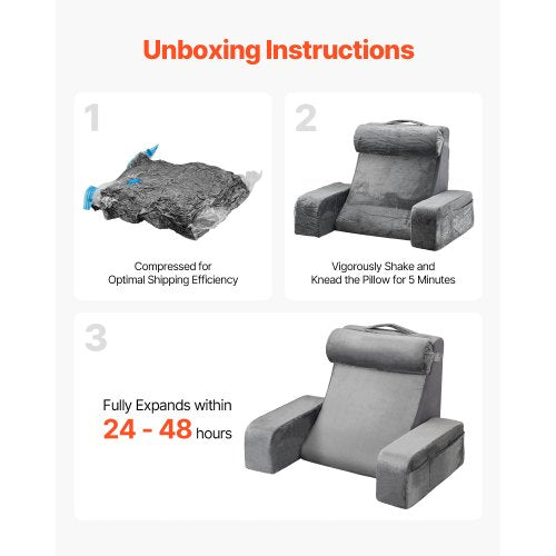 Reading Pillow Backrest Support Pillow with Arm and 3 Pockets Large Size