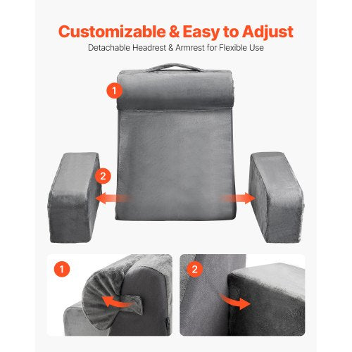 Reading Pillow Backrest Support Pillow with Arm and 3 Pockets Large Size