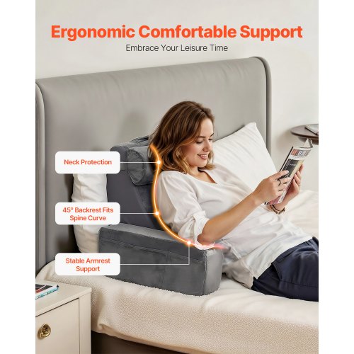 Reading Pillow Backrest Support Pillow with Arm and 3 Pockets Large Size