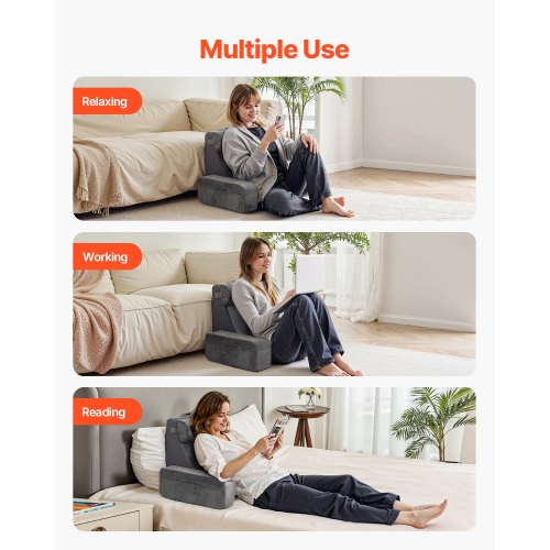 Reading Pillow Backrest Support Pillow with Arm and 3 Pockets Large Size