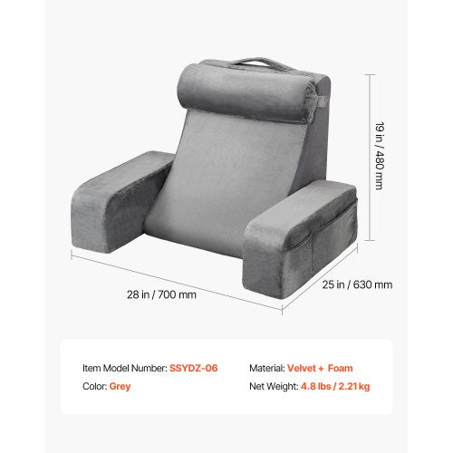 Reading Pillow Backrest Support Pillow with Arm and 3 Pockets Large Size