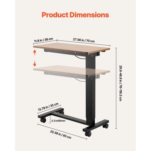 Overbed Table Mobile Bed Side Table with 4 Wheels Electric Lifting with 4 Wheels