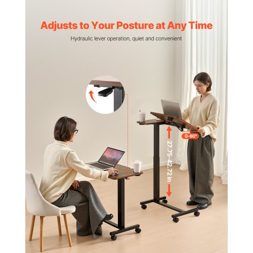 Overbed Table Mobile Bed Side Table with Flip Desktop and 4 Wheels Height