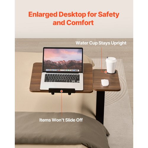 Overbed Table Mobile Bed Side Table with Flip Desktop and 4 Wheels Height