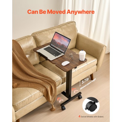 Overbed Table Mobile Bed Side Table with Flip Desktop and 4 Wheels Height