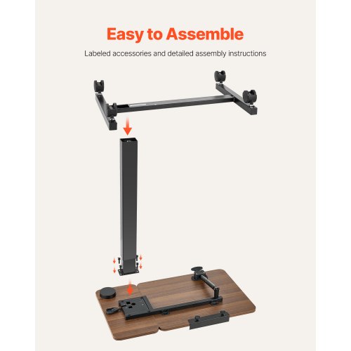 Overbed Table Mobile Bed Side Table with Flip Desktop and 4 Wheels Height