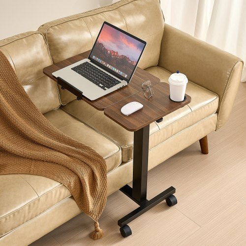 Overbed Table Mobile Bed Side Table with Flip Desktop and 4 Wheels Height