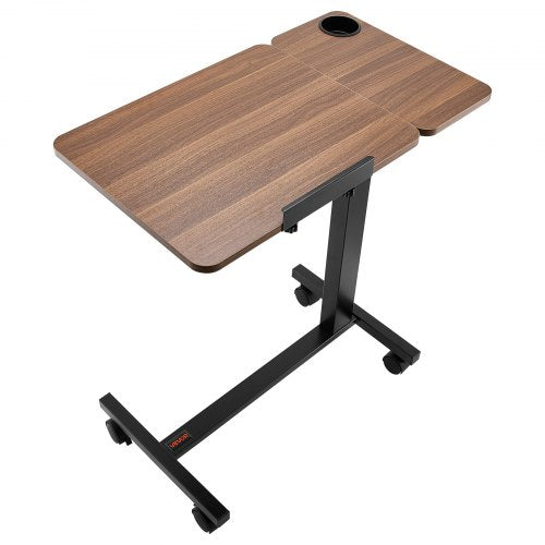Overbed Table Mobile Bed Side Table with Flip Desktop and 4 Wheels Height