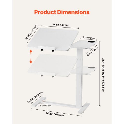 Overbed Table Mobile Bed Side Table with Flip Desktop and 4 Hidden Wheels