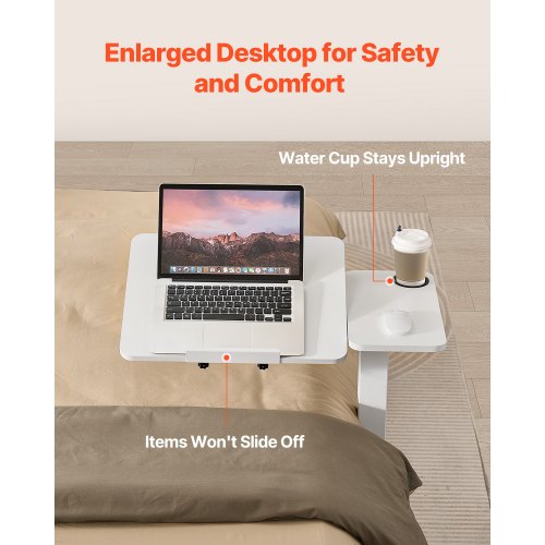 Overbed Table Mobile Bed Side Table with Flip Desktop and 4 Hidden Wheels