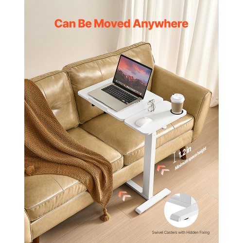 Overbed Table Mobile Bed Side Table with Flip Desktop and 4 Hidden Wheels