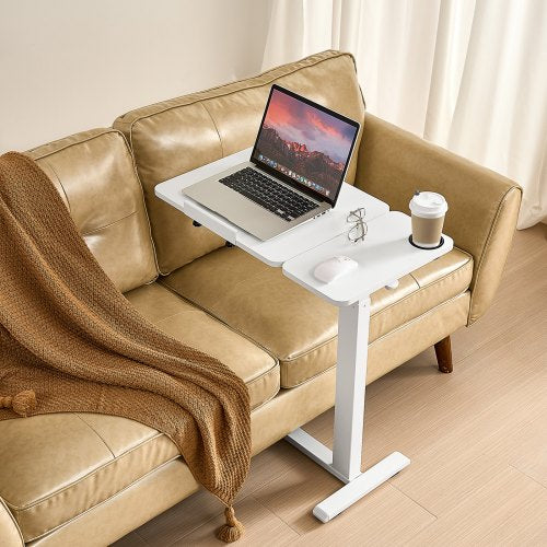 Overbed Table Mobile Bed Side Table with Flip Desktop and 4 Hidden Wheels