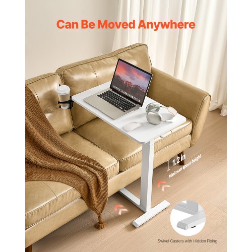Overbed Table Mobile Bed Side Table with 4 Hidden Wheels Height Adjustable
