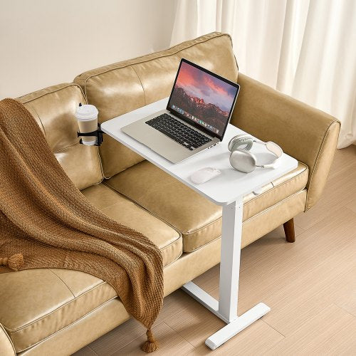 Overbed Table Mobile Bed Side Table with 4 Hidden Wheels Height Adjustable