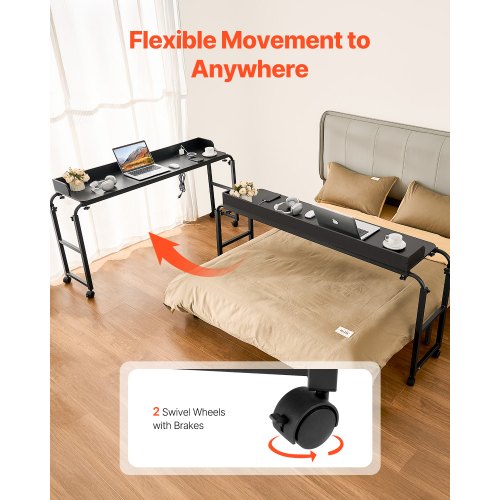 Overbed Table Mobile Bed Side Table with 4 Wheels 2 with Brakes and Power