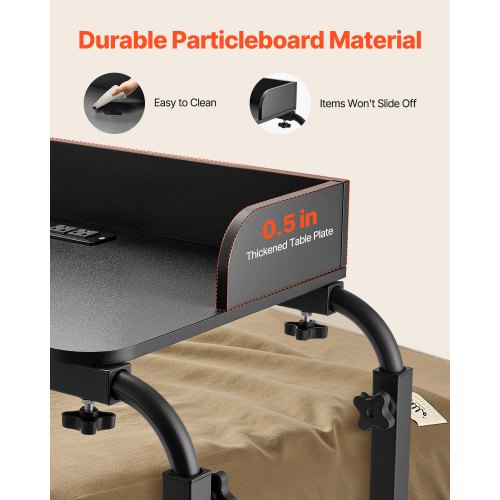 Overbed Table Mobile Bed Side Table with 4 Wheels 2 with Brakes and Power