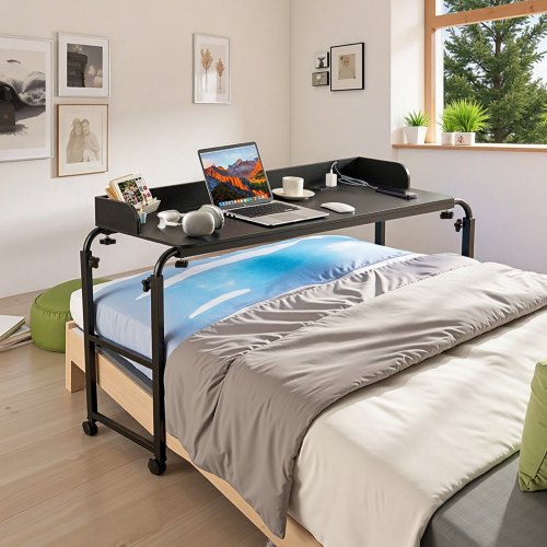 Overbed Table Mobile Bed Side Table with 4 Wheels 2 with Brakes and Power