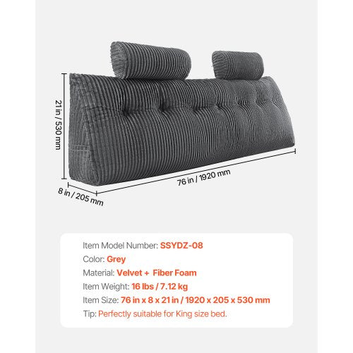 Headboard Pillow King Size Wedge Headboard Pillow with 2 Side Pockets