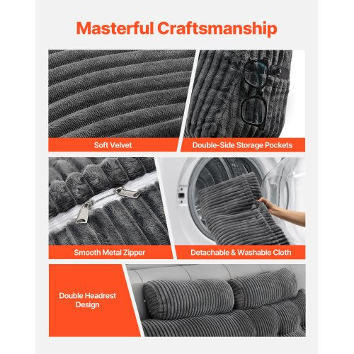 Headboard Pillow Queen Size Wedge Headboard Pillow with 2 Side Pockets and 2